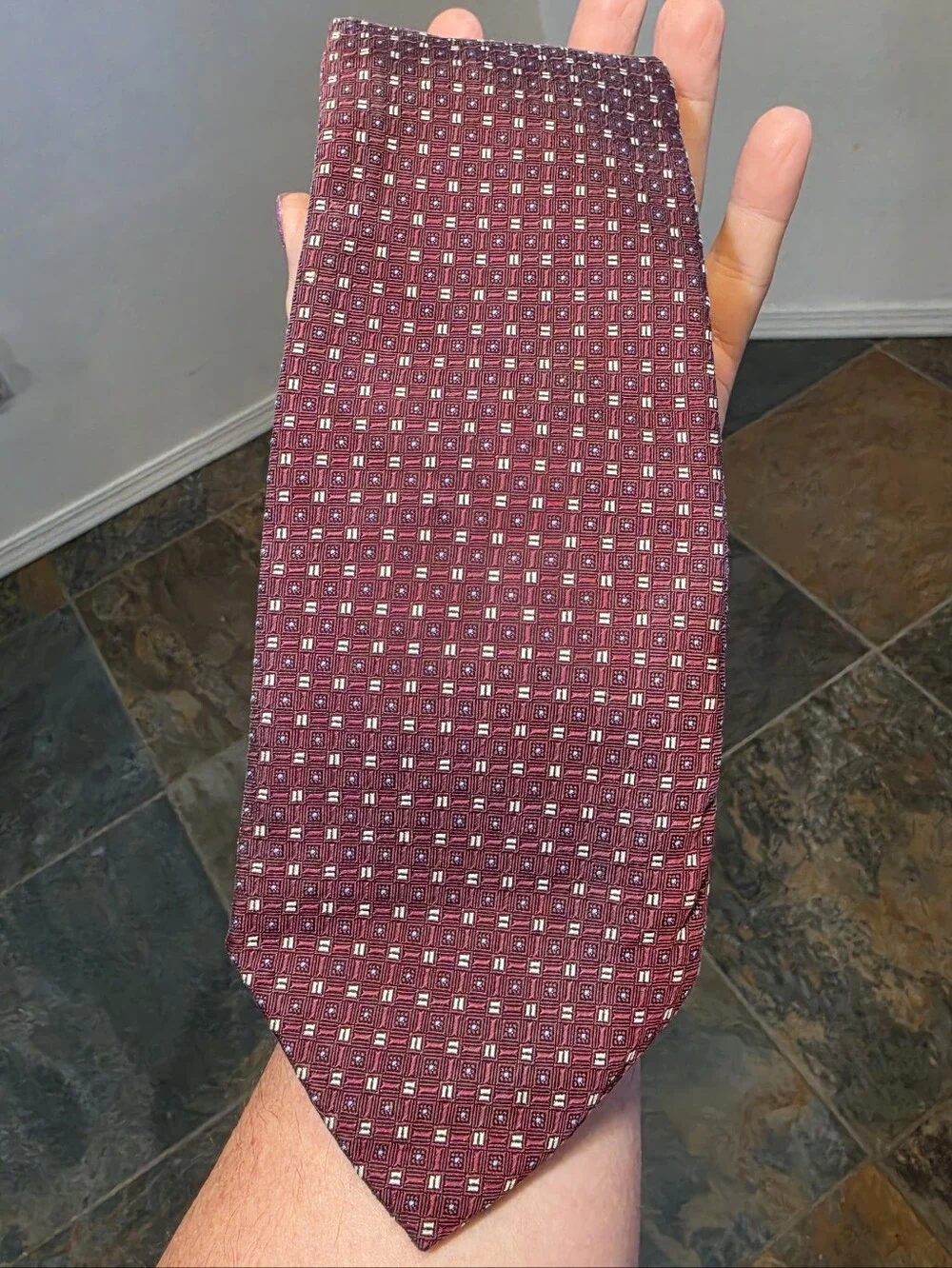 Burberry London Red Geometric Silk Tie Necktie Luxury